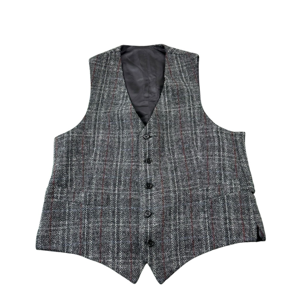 Allen Edmonds Blue Red Check Harris Tweed Men's Waistcoat Size Large Tall‎